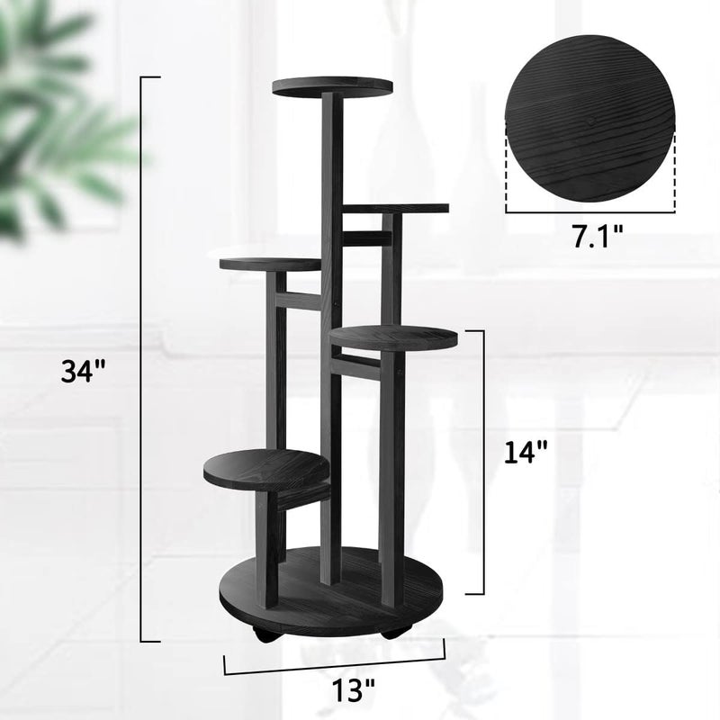GEEBOBO 5 Tiered Tall Plant Stand for Indoor, Wood Plant Shelf Corner Display Rack, Multi-tier Planter Pot Holder Flower Stand for Living Room Balcony Garden Patio (Black) - Image 5